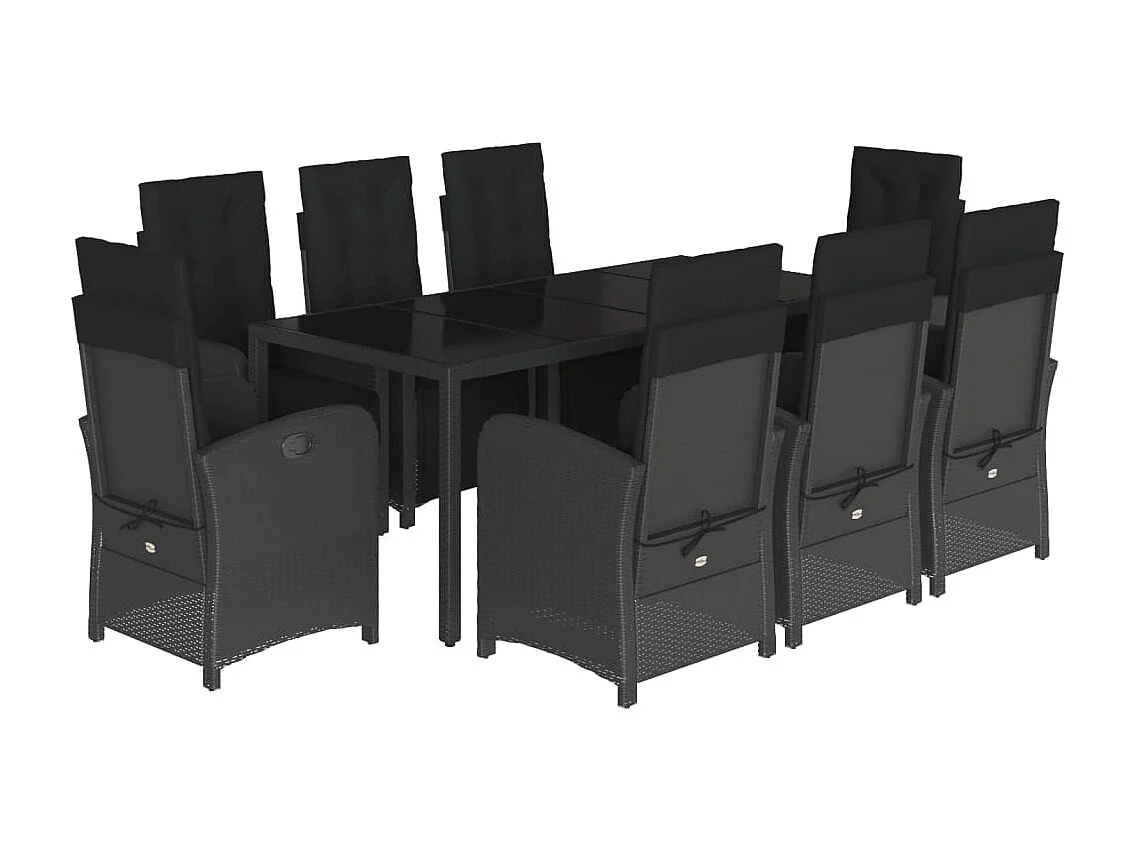 Hillside  Ensemble à manger de jardin 9pcs coussins noir résine tressée