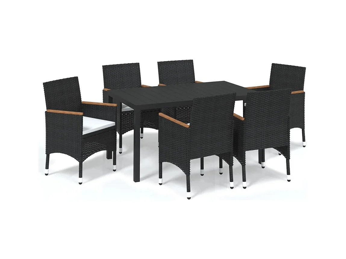 Kelly  Ensemble à manger de jardin coussins 7pcs Résine tressée Noir