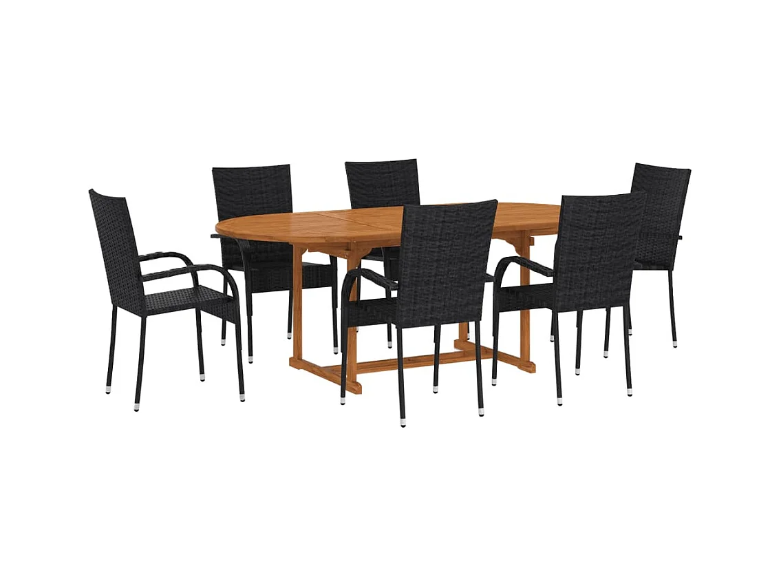 Jean-Antoine  Set de comedor de jardín de 7 piezas ratán sintético negro