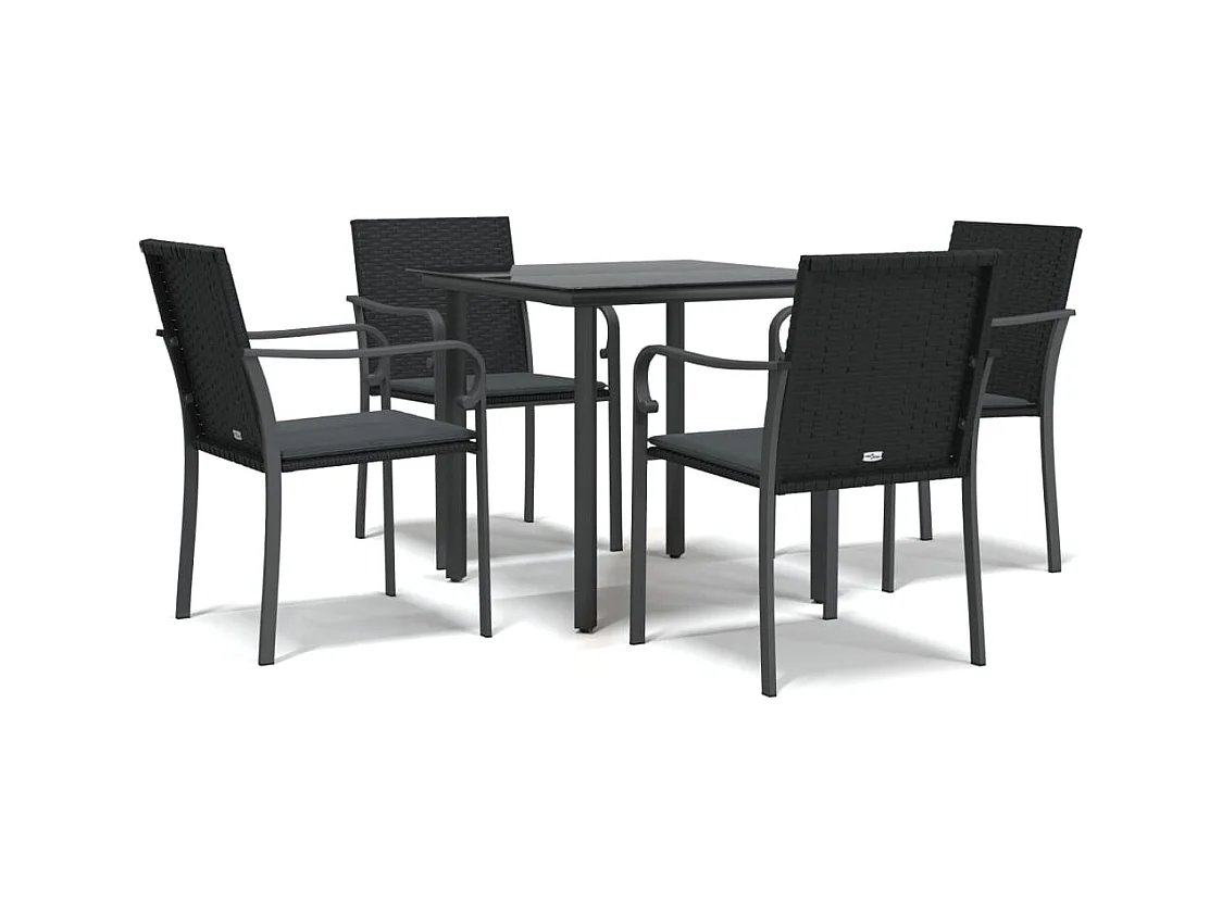 Leonie  Ensemble à manger de jardin 5 pcs coussins résine tressée acier