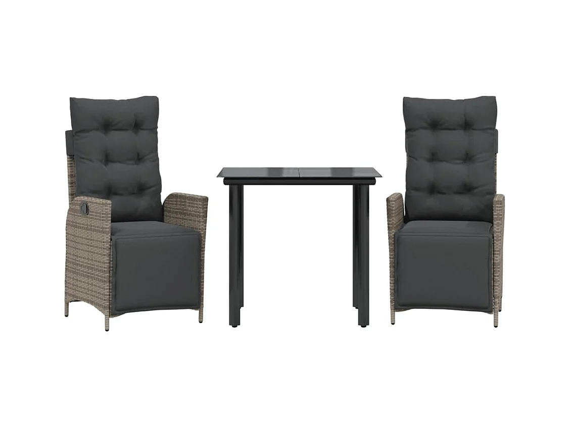 Eugenie  3-delige Tuinset met kussens poly rattan grijs