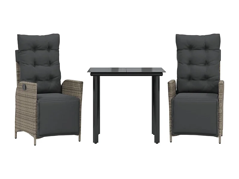 Eugenie  Set comedor de jardín 3 piezas con cojines ratán sintético gris