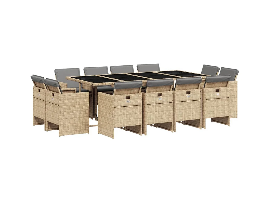 Jeroen  Set comedor de jardín con cojines 13 pzas ratán sintético beige
