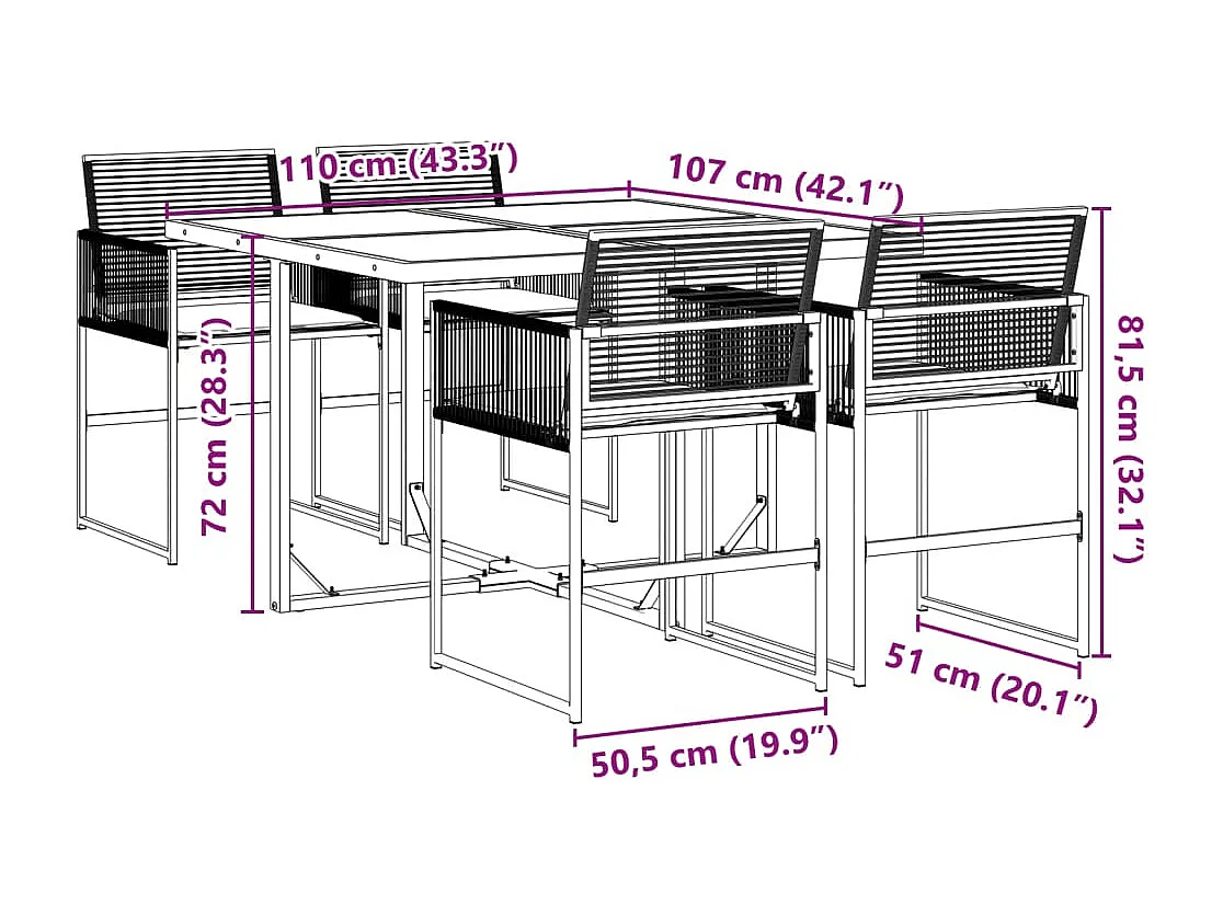Robert-Luc  5-delige Tuinset met kussens poly rattan zwart