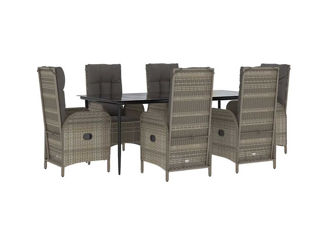 Lochem  Ensemble à manger jardin et coussins 7 pcs Noir et gris Rotin