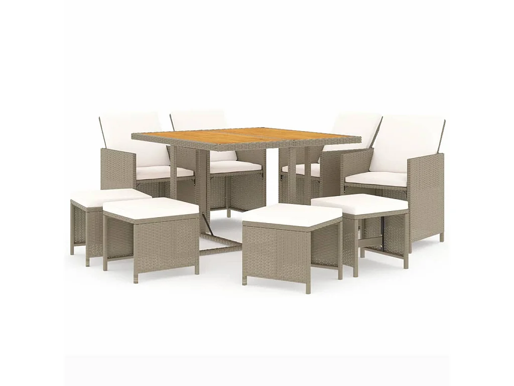 Prolenta Premium -  9-delige Tuinset met kussens poly rattan beige