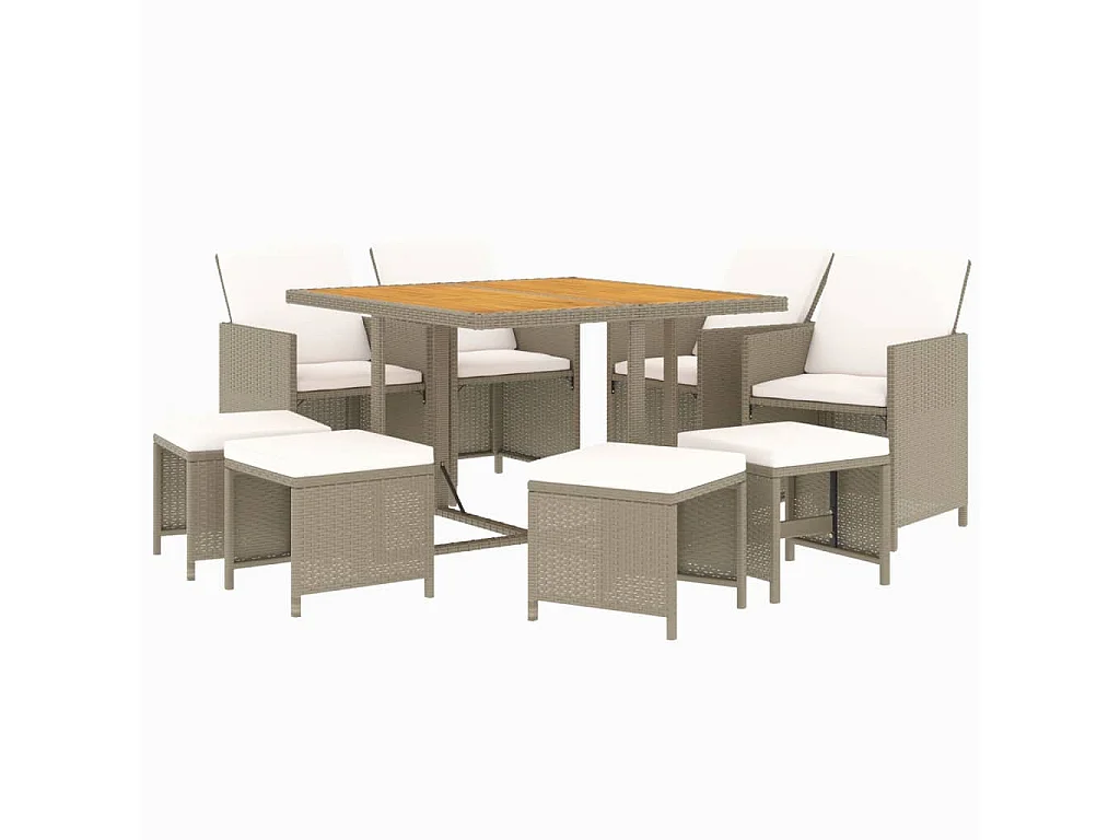 Prolenta Premium -  9-delige Tuinset met kussens poly rattan beige