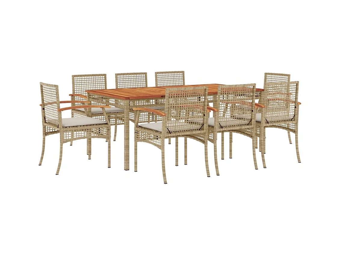 Nunspeet  9-delige Tuinset met kussens poly rattan beige