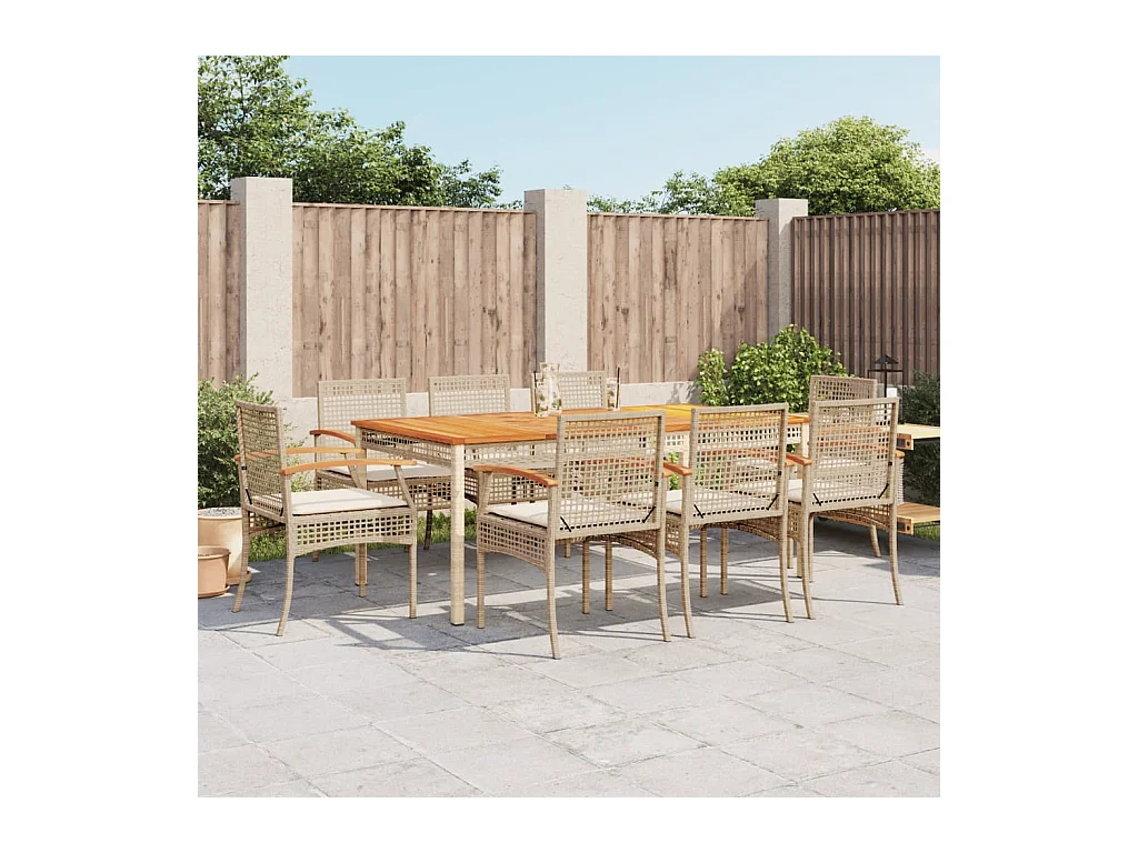 Nunspeet  9-delige Tuinset met kussens poly rattan beige