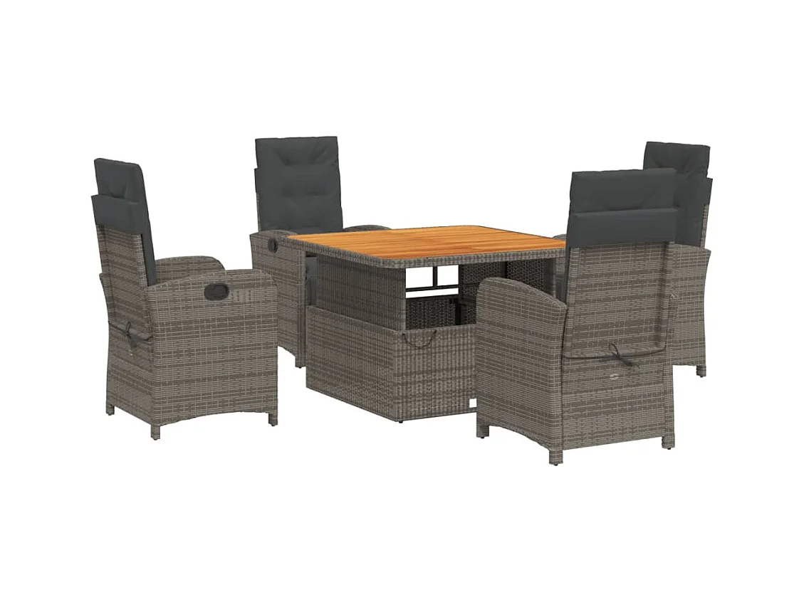 Wise  Ensemble à manger de jardin 5 pcs coussins gris résine tressée