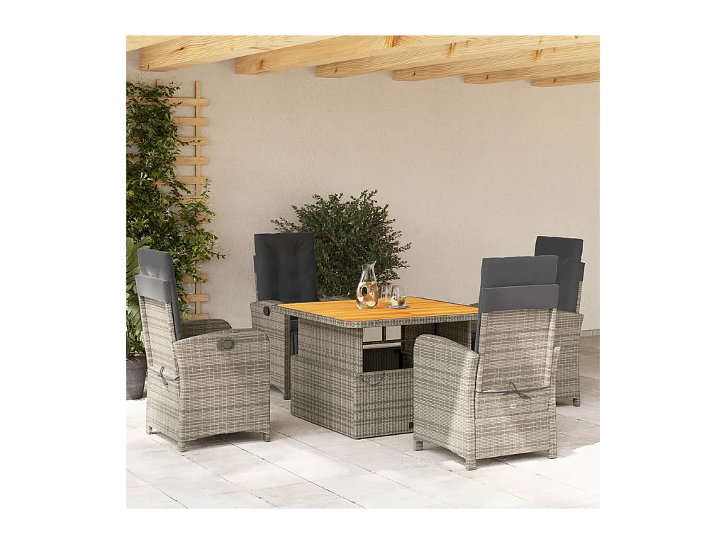 Wise  Ensemble à manger de jardin 5 pcs coussins gris résine tressée