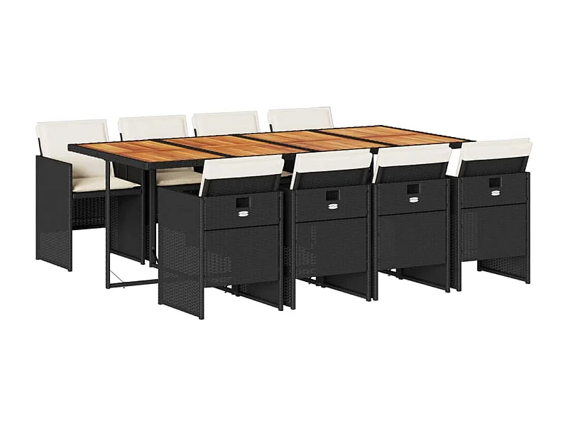 Ljungby  Set de comedor de jardín 9 pzas y cojines ratán sintético negro