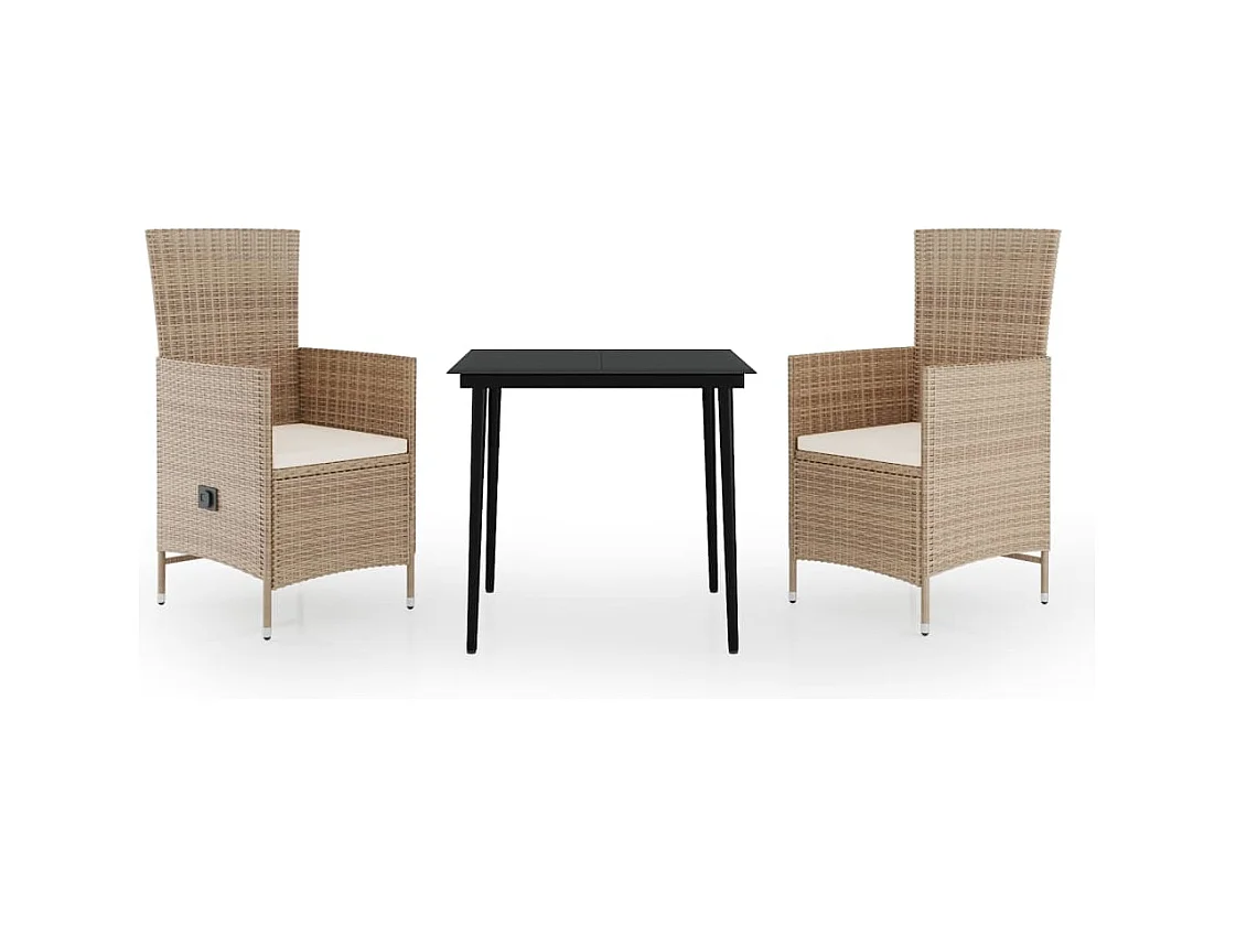 Zeldrik  Ensemble à manger de jardin avec coussins 3 pcs Beige