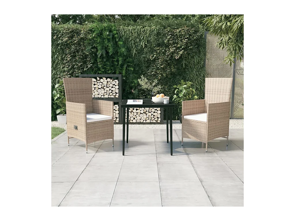 Zeldrik  Ensemble à manger de jardin avec coussins 3 pcs Beige