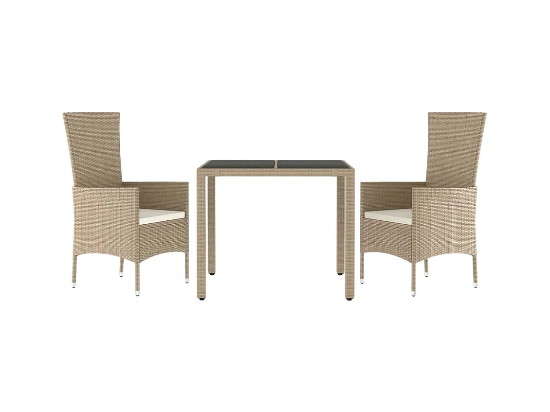 Vildis  Ensemble à manger de jardin coussins 3 pcs Beige poly rotin