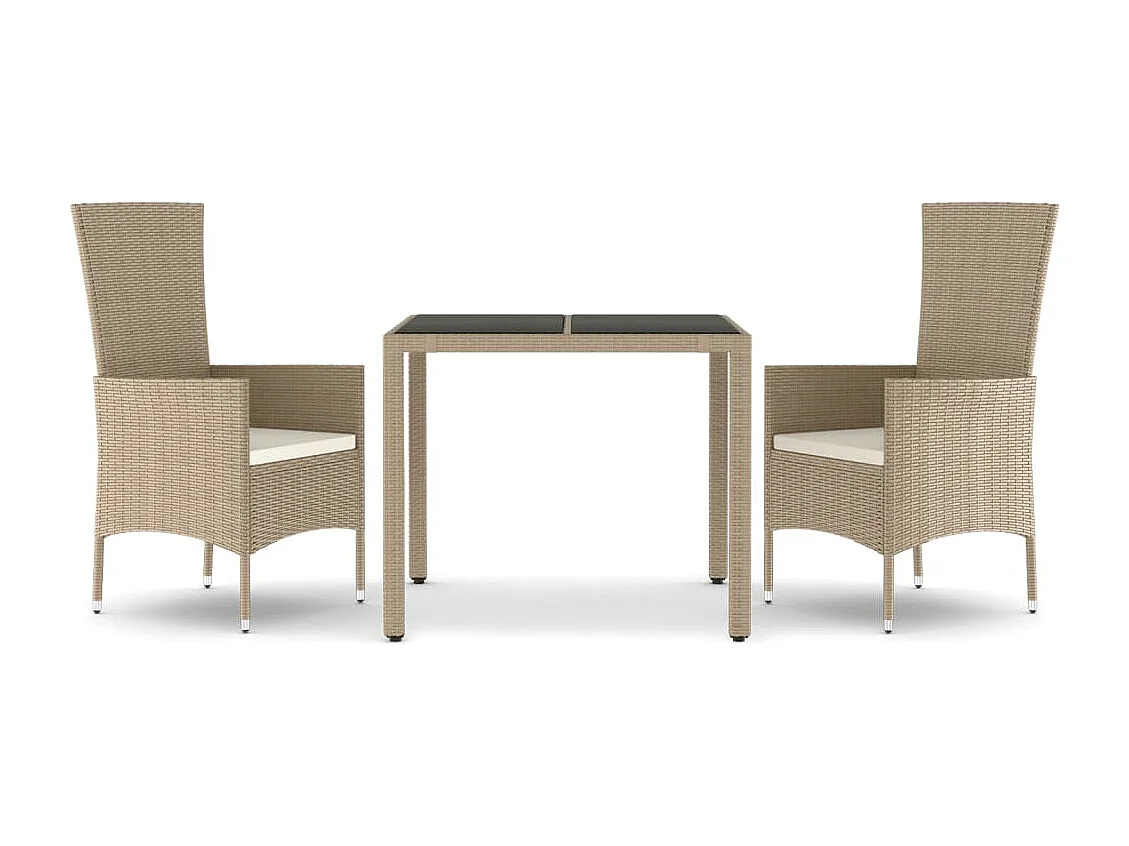 Vildis  Ensemble à manger de jardin coussins 3 pcs Beige poly rotin