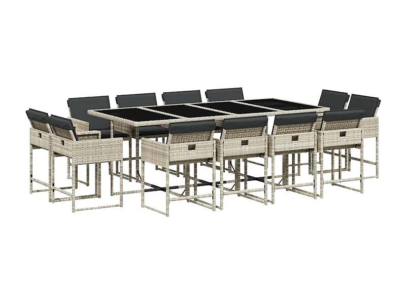 Heumen  13-delige Tuinset met kussens poly rattan lichtgrijs