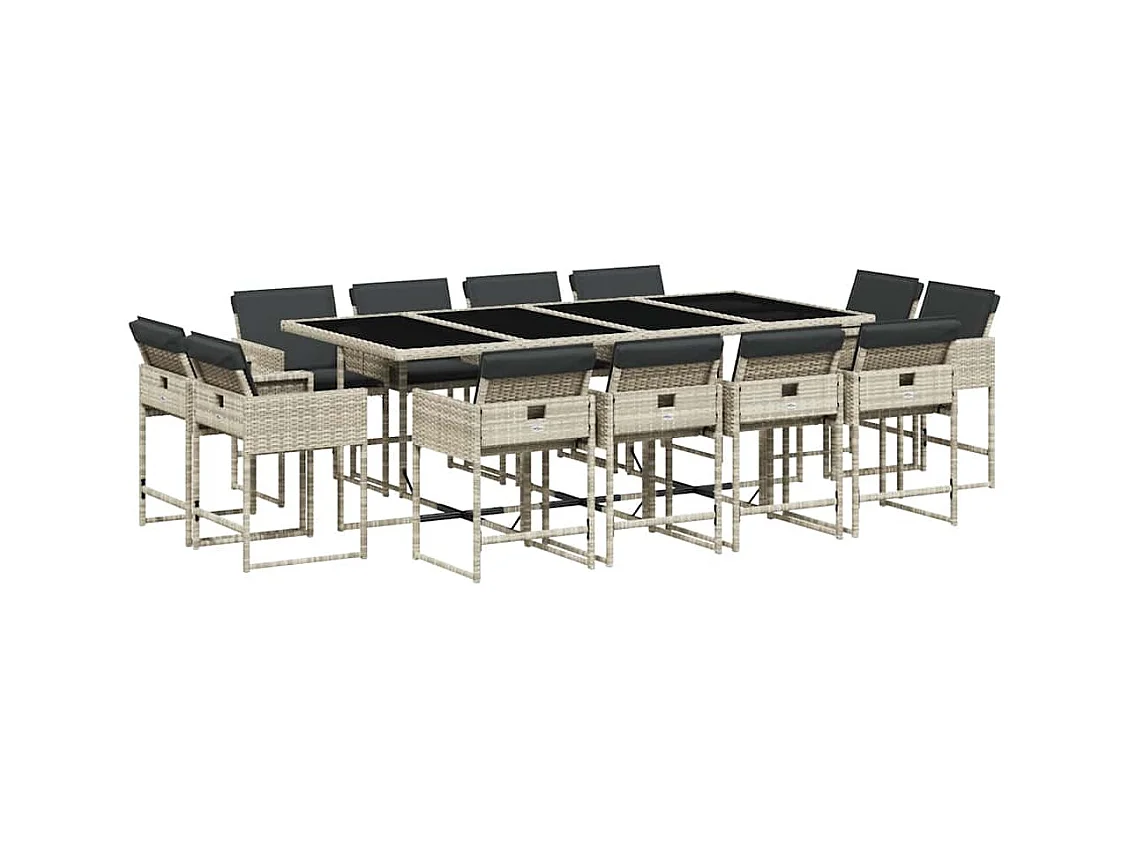 Heumen  13-delige Tuinset met kussens poly rattan lichtgrijs