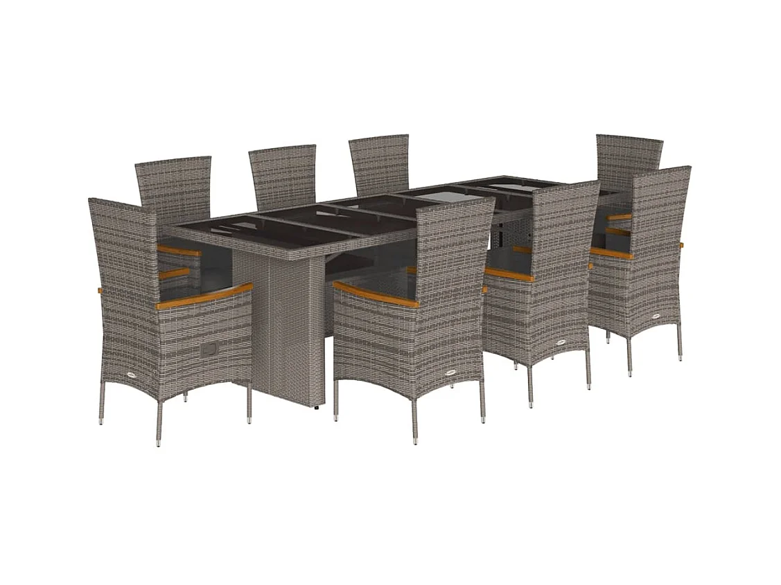 Blossburg  Ensemble à manger de jardin 9 pcs coussins gris résine tressée