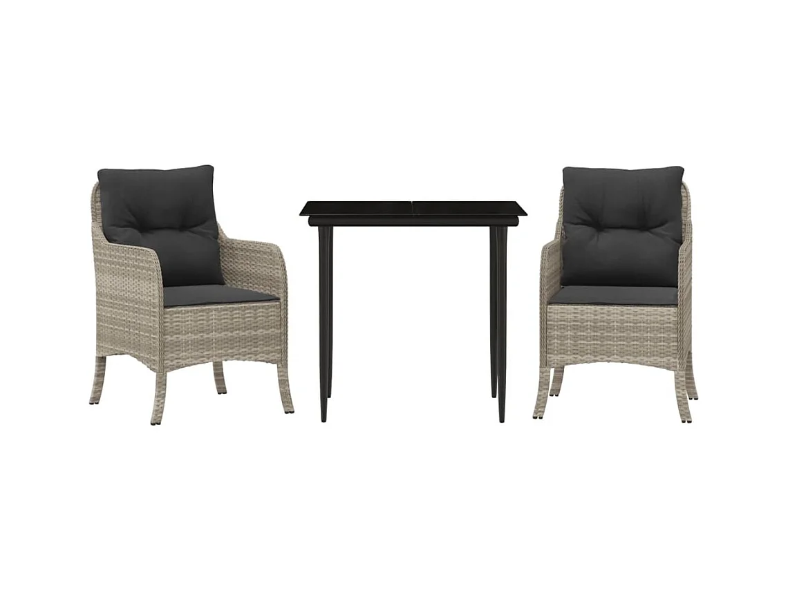 Phelindra  Ensemble à manger de jardin 3pcs coussins gris clair poly rotin