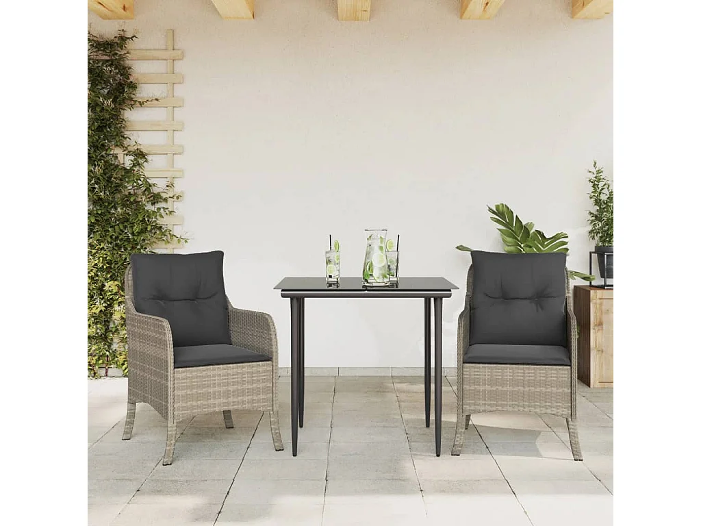 Phelindra  Set comedor de jardín 3 pzas cojines ratán sintético gris claro