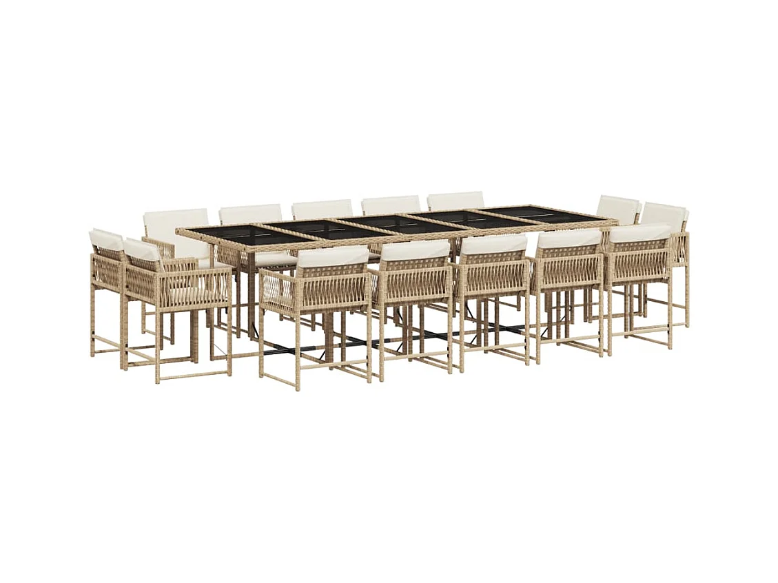 Emilia  15-delige Tuinset met kussens poly rattan beige