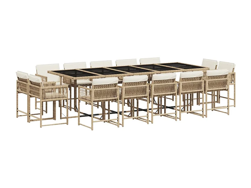 Emilia  Ensemble à manger de jardin et coussins 15 pcs beige