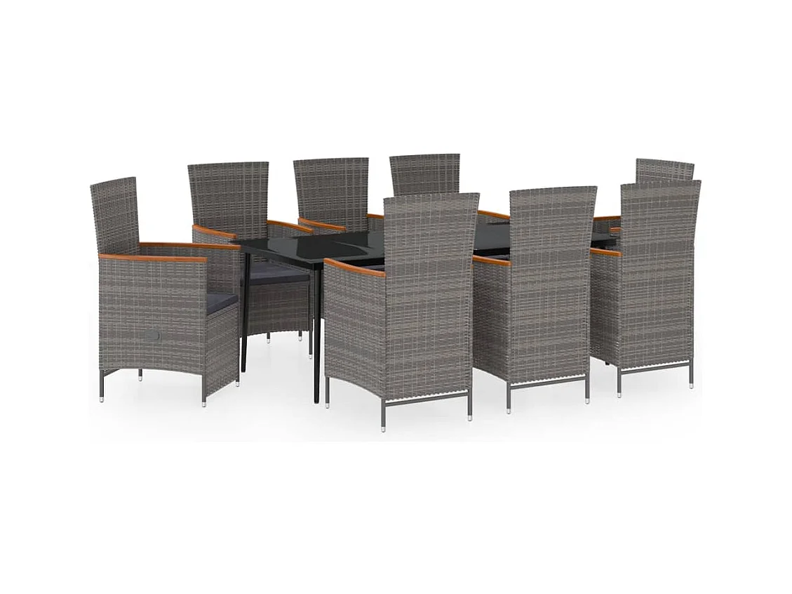 Florissant  Ensemble à manger de jardin avec coussins 9 pcs Gris