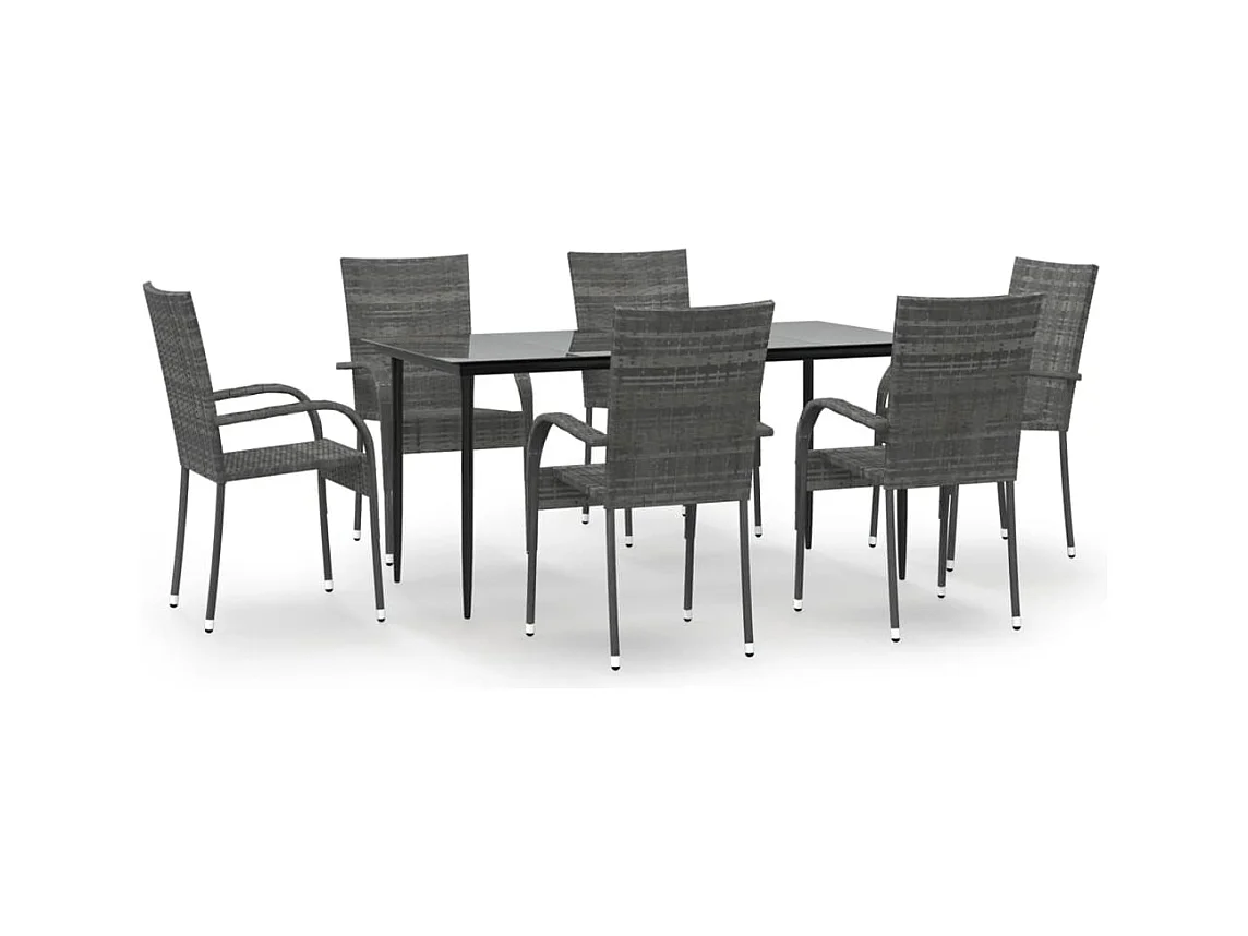 Boiling Springs  Ensemble à manger de jardin 7 pcs Gris Résine tressée