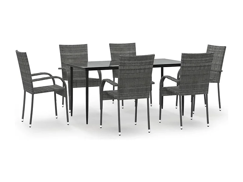 Boiling Springs  Ensemble à manger de jardin 7 pcs Gris Résine tressée