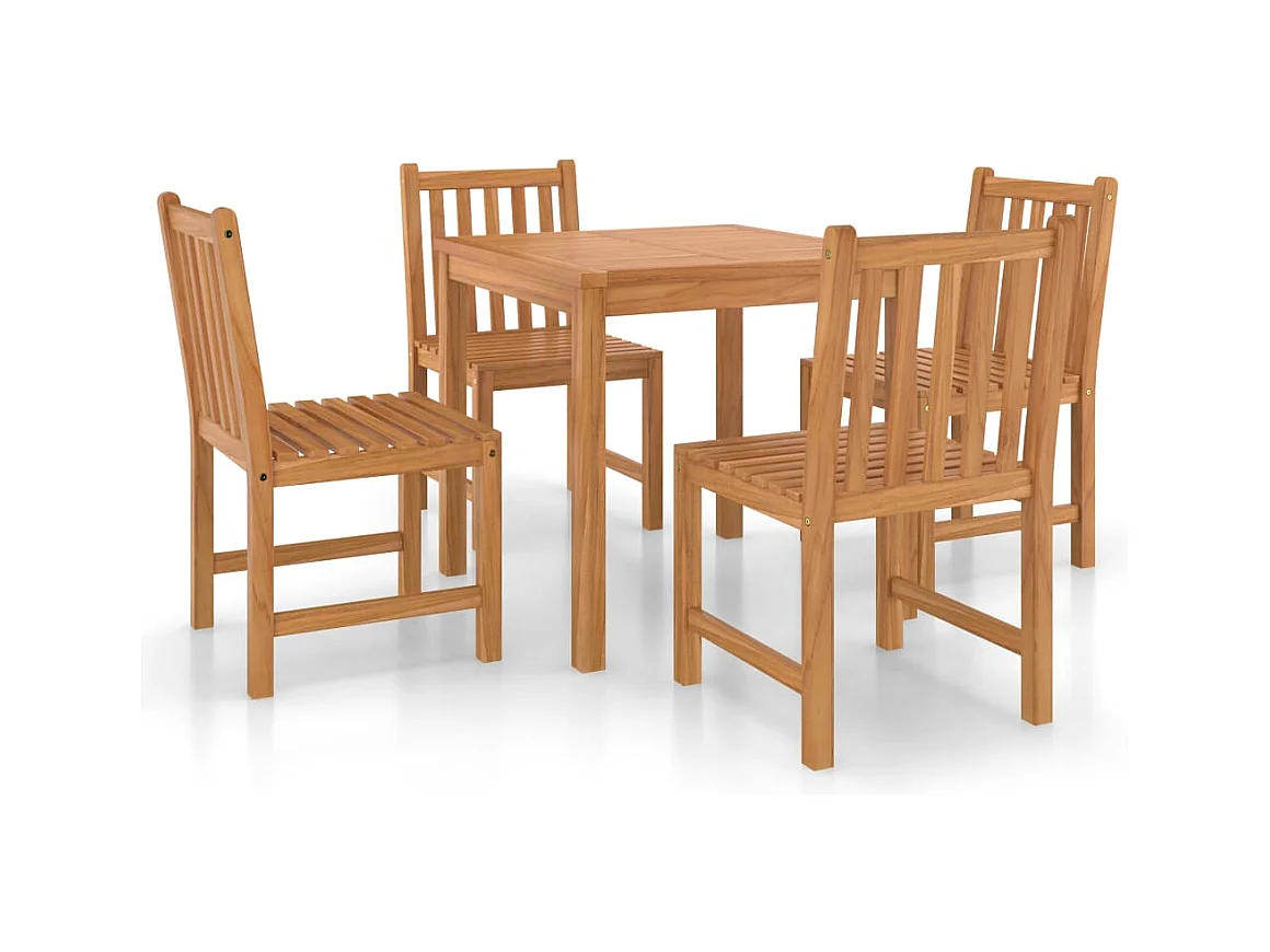 Uldum  Conjunto de comedor de jardín de 5 piezas, 80 x 80 cm, madera maciza de teca