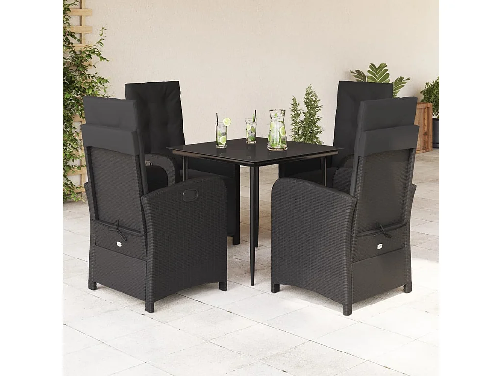 Claggan  5-delige Tuinset met kussens poly rattan zwart