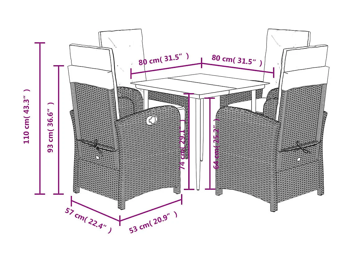 Claggan  5-delige Tuinset met kussens poly rattan zwart