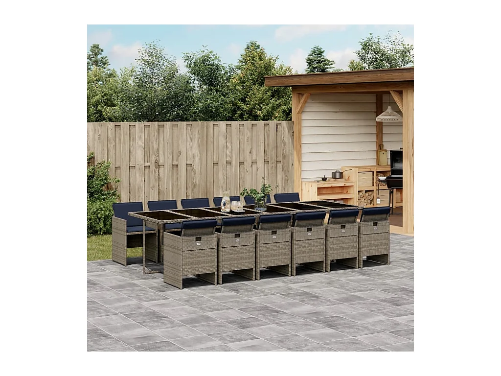 Jesse  Ensemble à manger de jardin coussins 13 pcs gris résine tressée