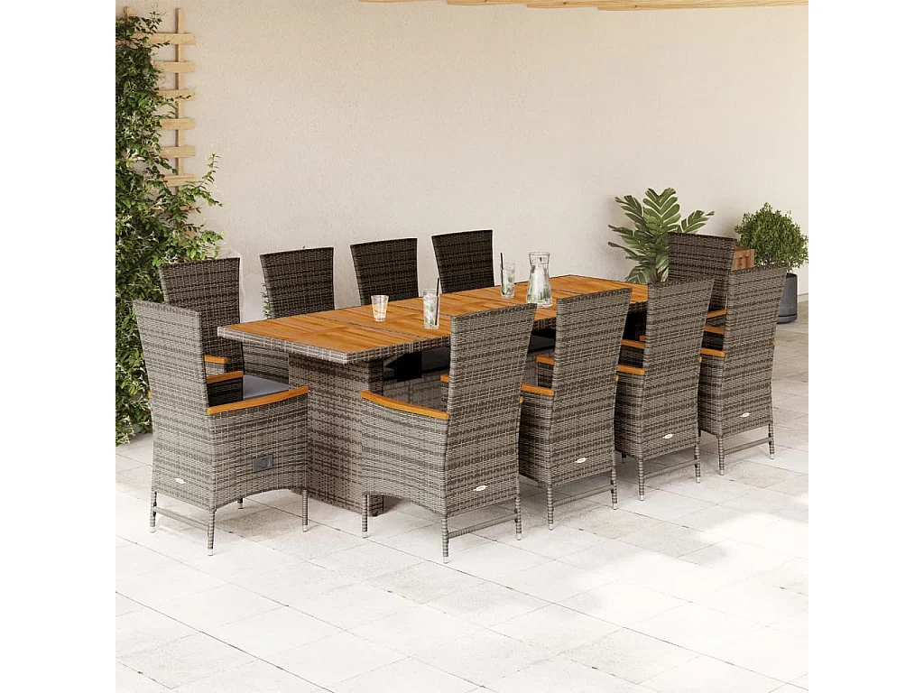 Blossburg  Ensemble à manger de jardin 11pcs avec coussins gris poly rotin