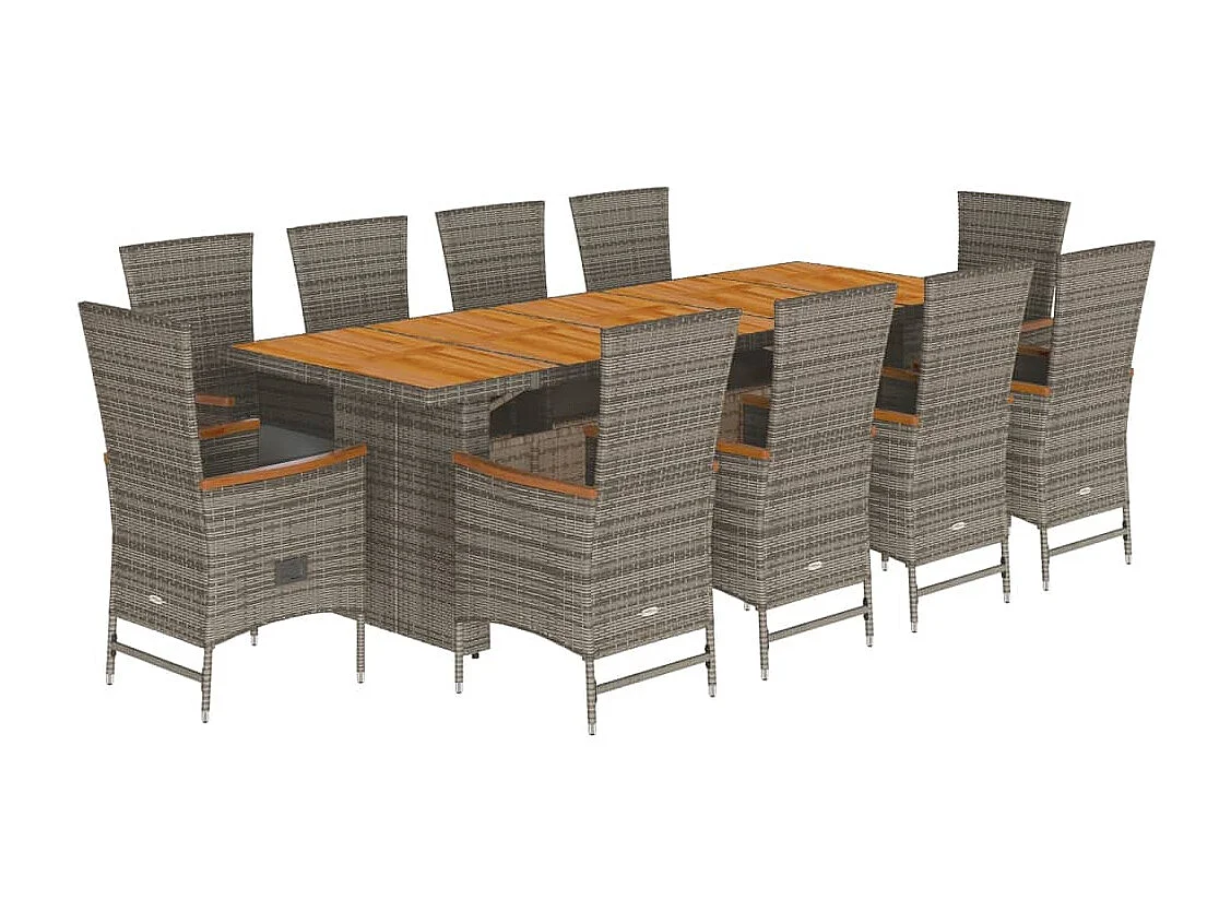 Blossburg  Ensemble à manger de jardin 11pcs avec coussins gris poly rotin