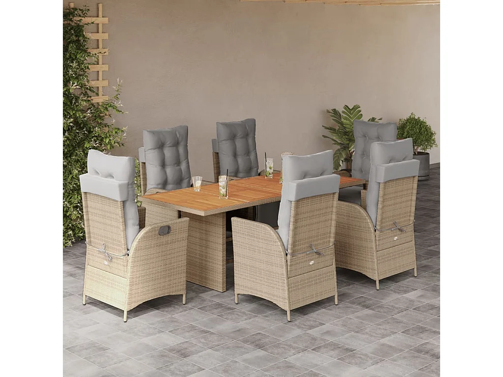 Anselm  Set comedor de jardín 7 pzas con cojines ratán sintético beige