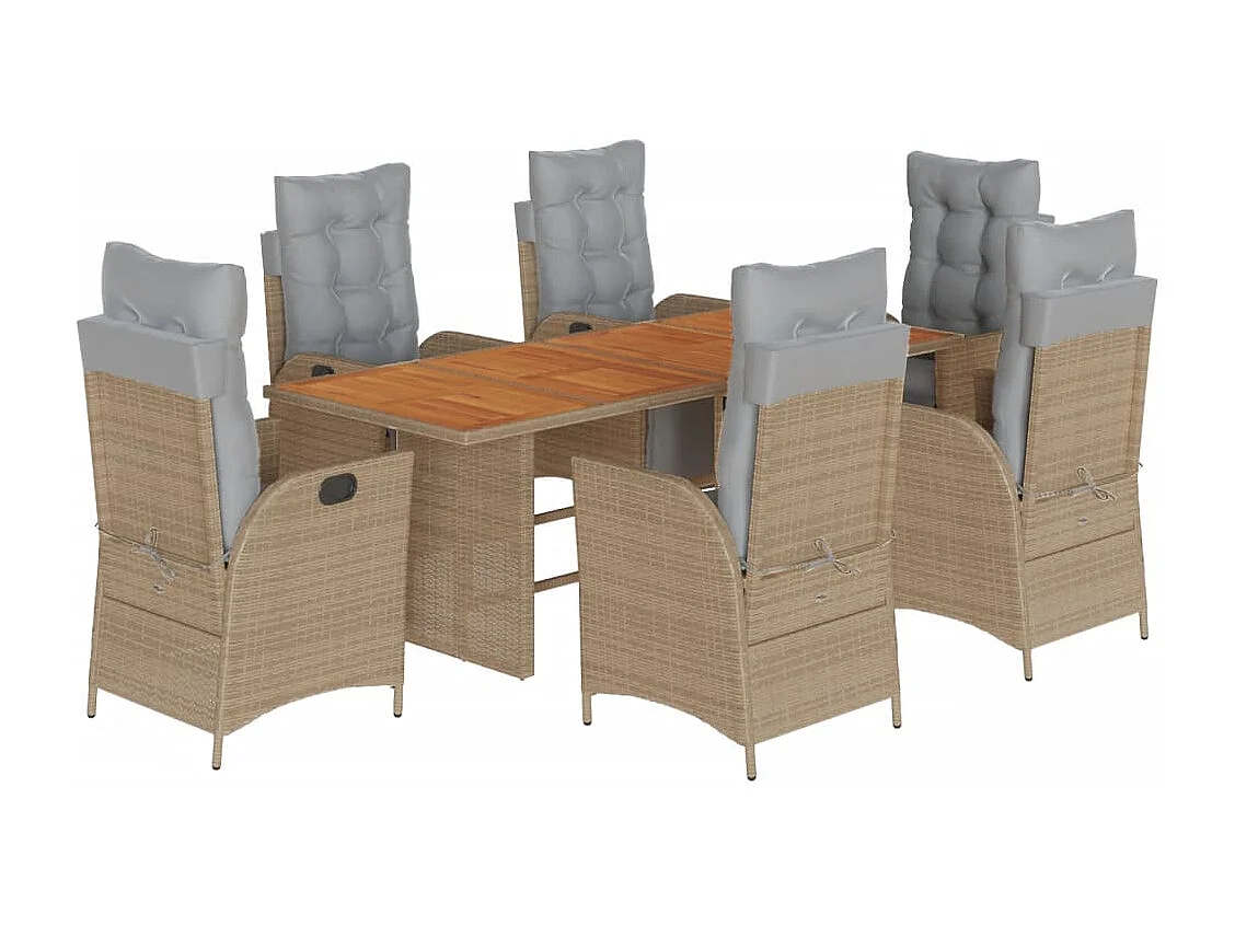 Anselm  Set comedor de jardín 7 pzas con cojines ratán sintético beige