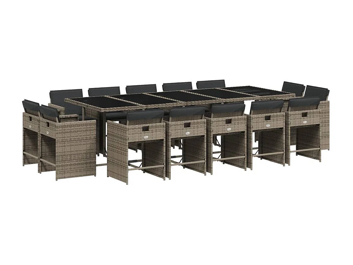 An Daingean  Ensemble à manger de jardin 15 pcs coussins gris résine tressée