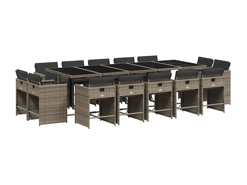 An Daingean  Ensemble à manger de jardin 15 pcs coussins gris résine tressée