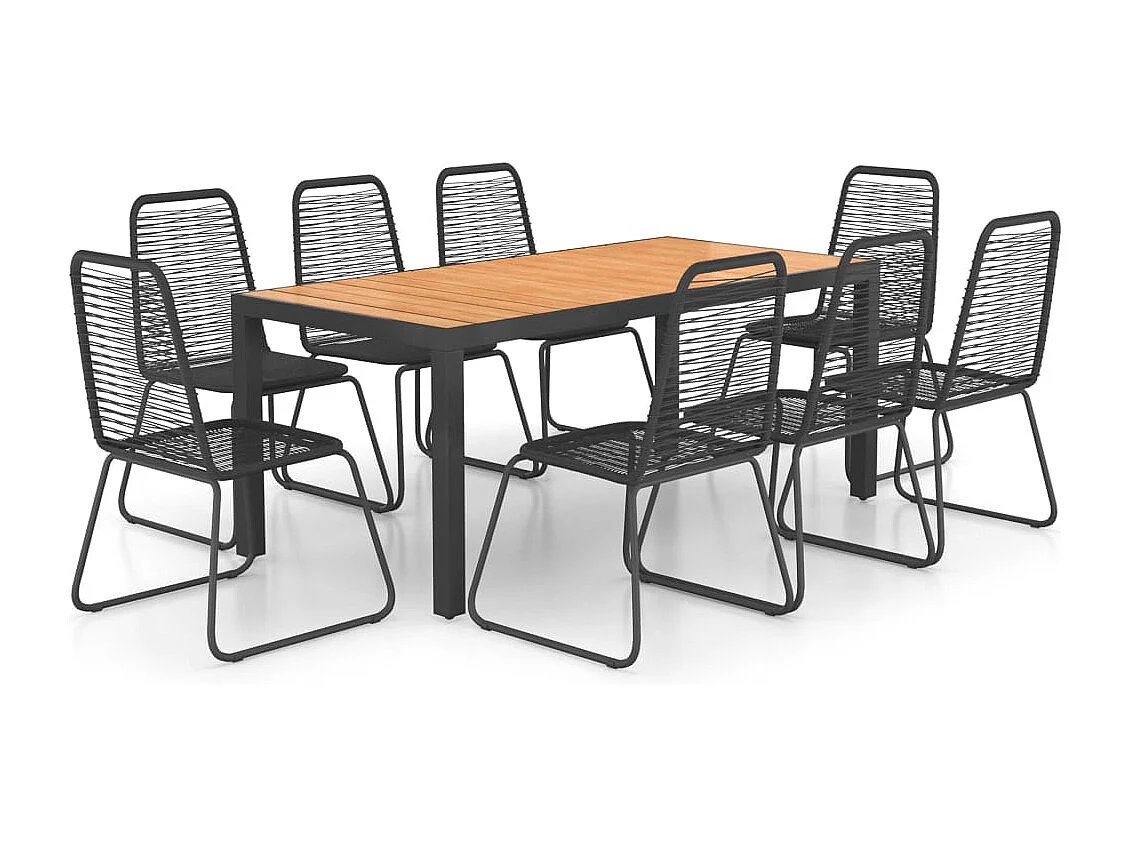 Prolenta Premium -  Set de comedor de jardín 9 piezas PVC ratán negro y marrón