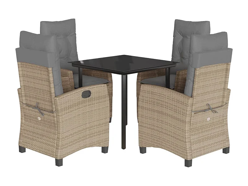 Saffet  Set comedor de jardín 5 pzas con cojines ratán sintético beige