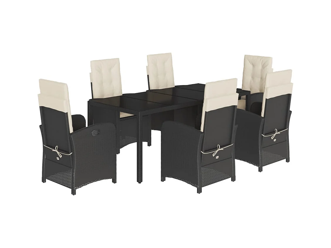 Vinkel  7-delige Tuinset met kussens poly rattan zwart