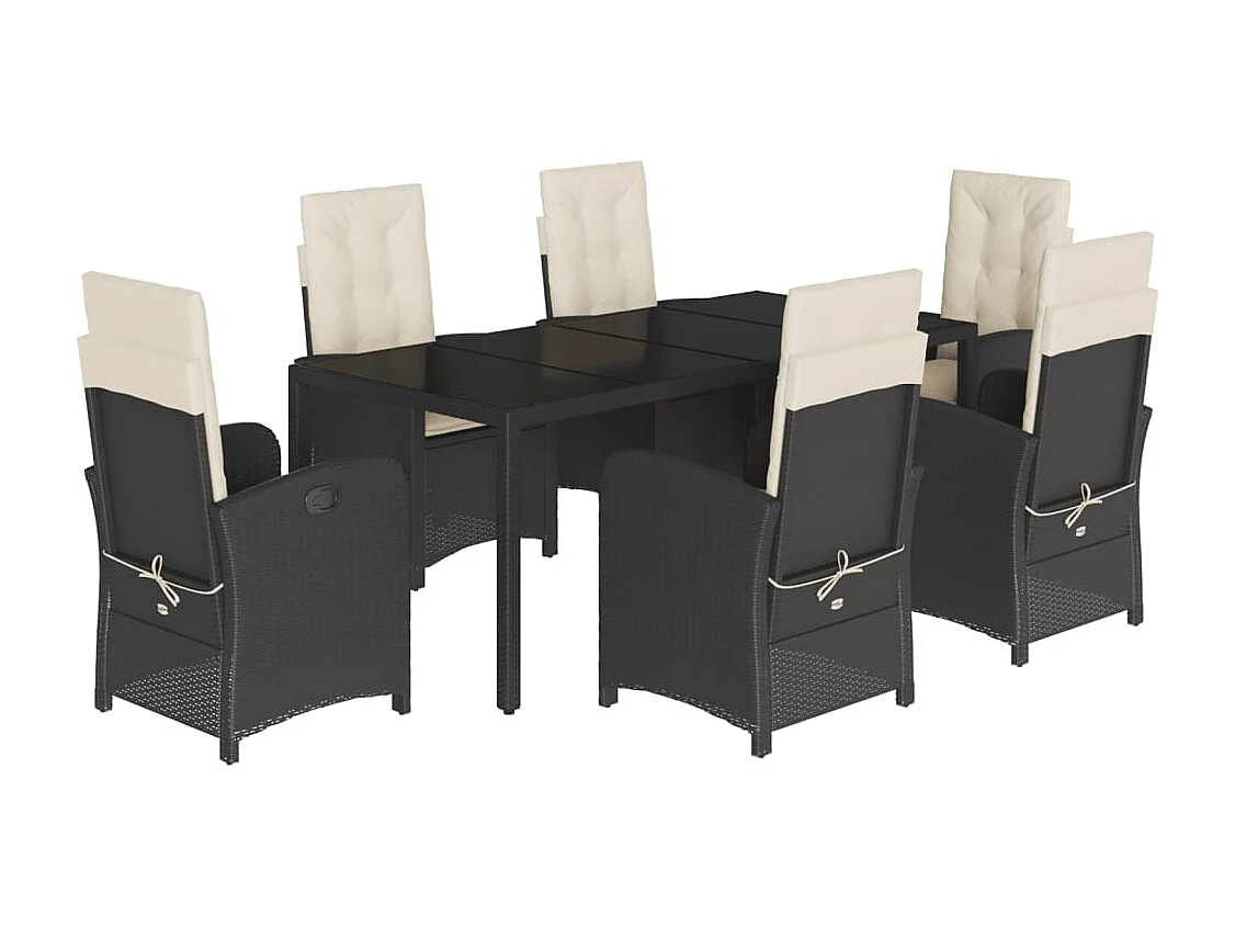 Vinkel  Ensemble à manger de jardin coussins 7pcs Noir Résine tressée