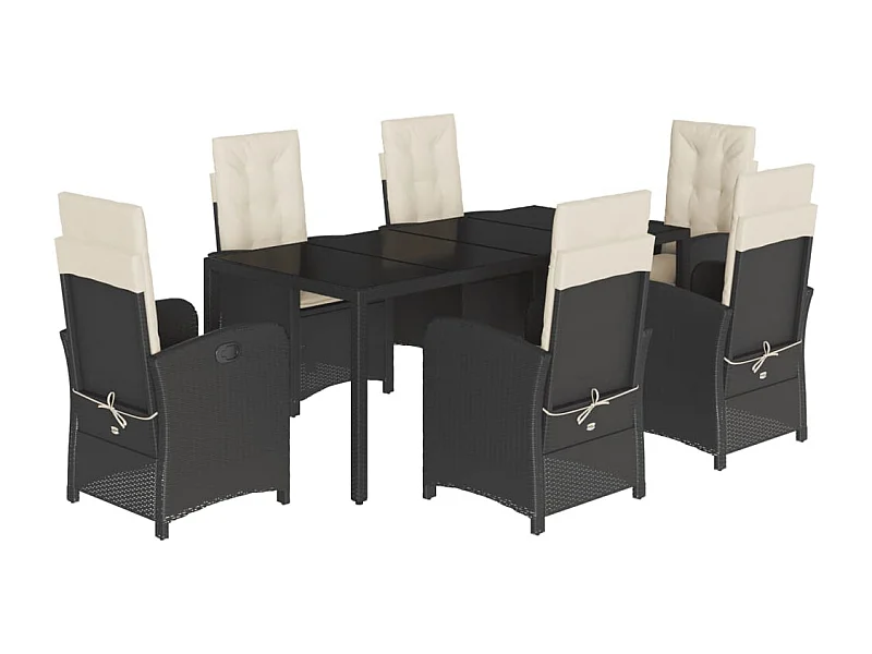 Vinkel  Ensemble à manger de jardin coussins 7pcs Noir Résine tressée