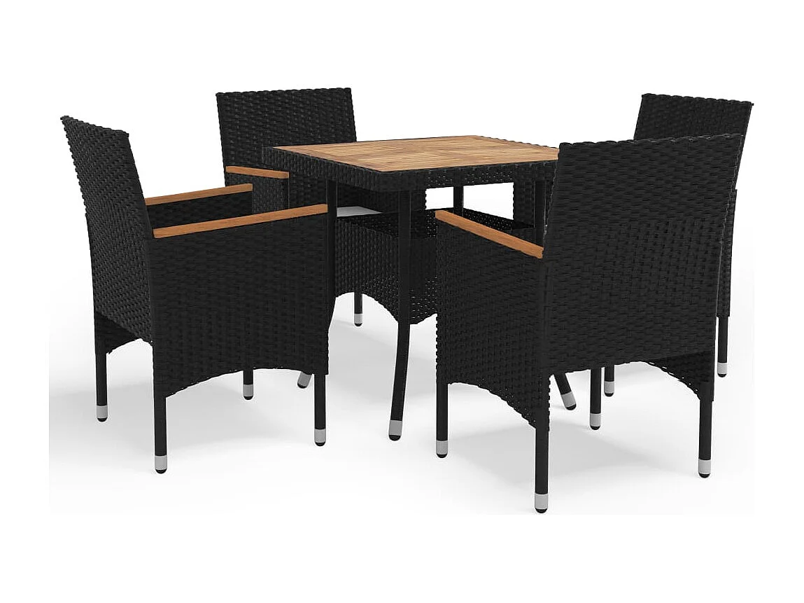 Løgumkloster  Ensemble à manger de jardin 5 pcs Noir Résine tressée et acacia