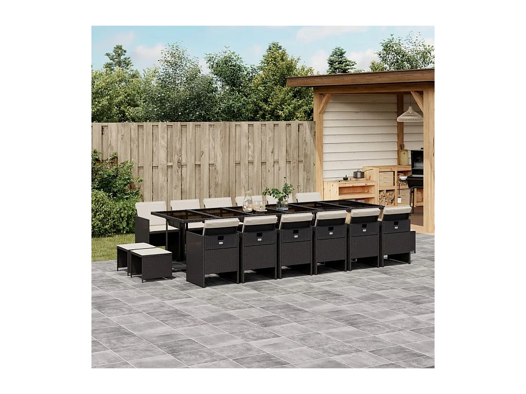 Steno  17-delige Tuinset met kussens poly rattan zwart