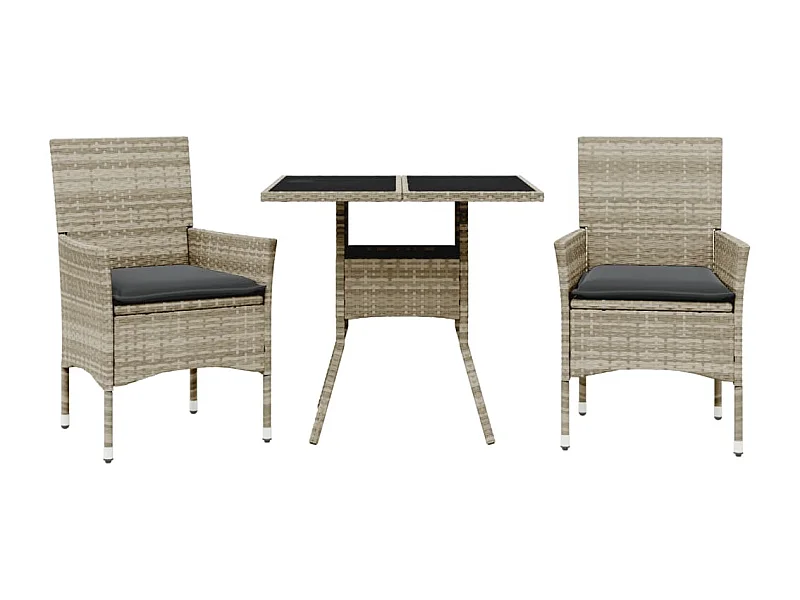 Yorba Linda  Ensemble à manger de jardin avec coussins 3 pcs rotin et verre