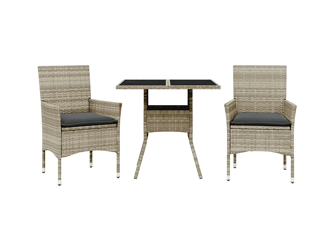 Yorba Linda  Ensemble à manger de jardin avec coussins 3 pcs rotin et verre