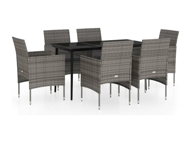 Cesarino  Ensemble à manger de jardin coussins 7pcs Gris et noir